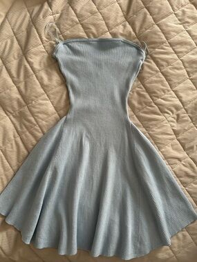 Light Blue Ribbed Fit-and-Flare Strapless Dress